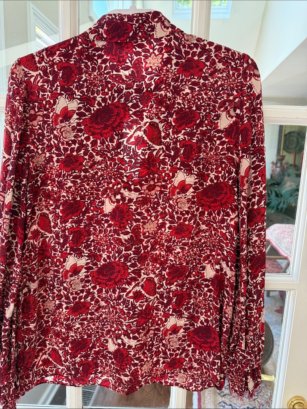 Tory Burch Cream and Red Floral Collared Blouse - Picture 7 of 10